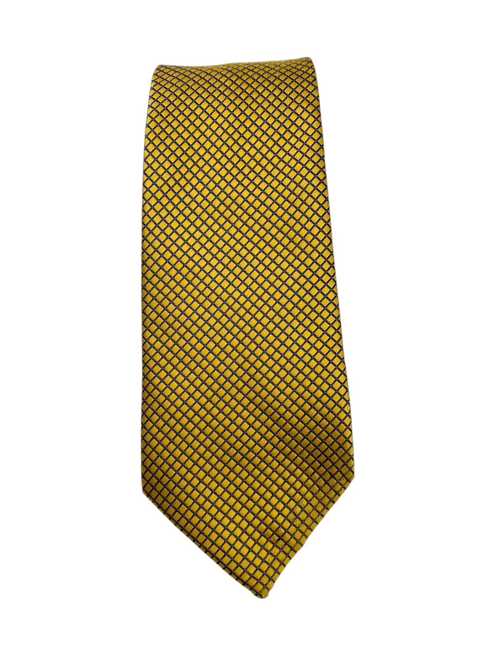 Hisdern Hand Made Men's Neck Tie Satiny Metallic Gold Grid Design 59" Business